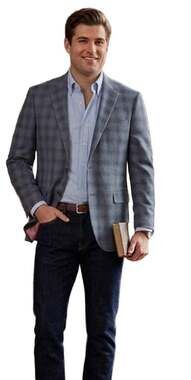 42 Mens REDA Milano Italian Blue Plaid Single-Breasted Two-Button Blazer Sport C